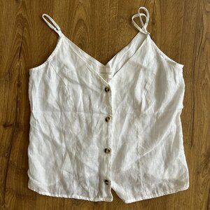 H&M Linen White Tank Camisole with Adjustable Straps Button Front Size M